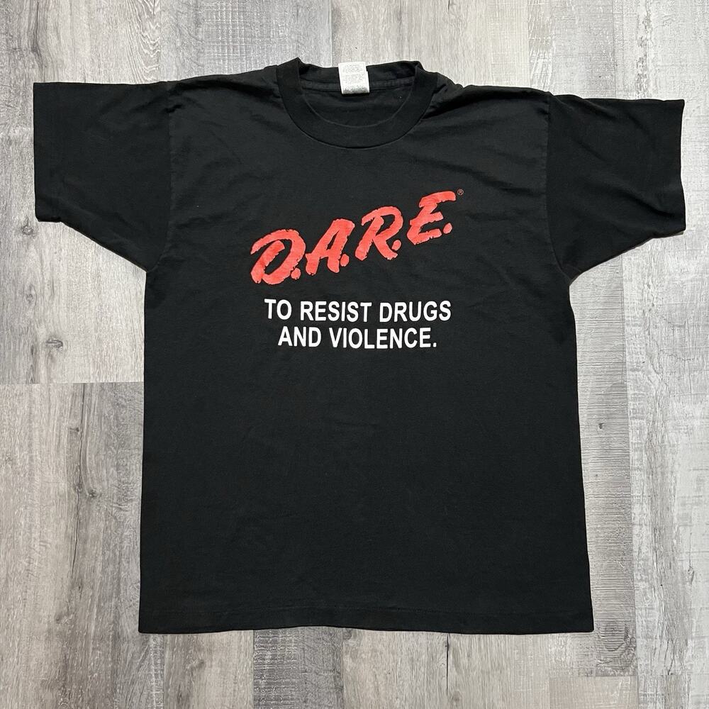 Vintage DARE To Resist Drugs & Violence Black 90s Single Stitch T Shirt Size L